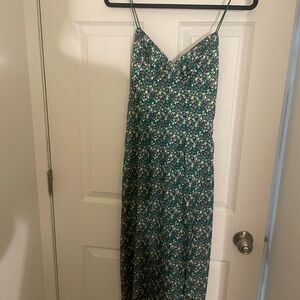 Urban outfitters green silky Floral Spaghetti Strap midi dress with slit